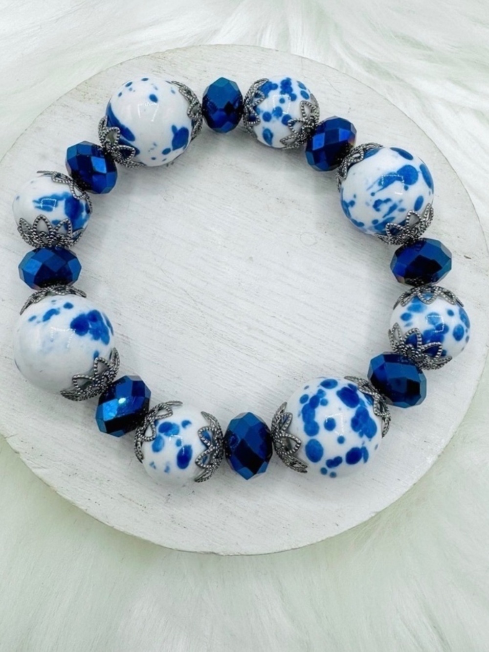 Blue & White Statement Beaded Bracelet large beads